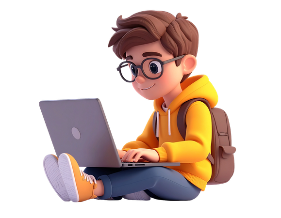Home ai young cartoon student boy with glasses using laptop for e learning and online education illustration png download jpg 13157759